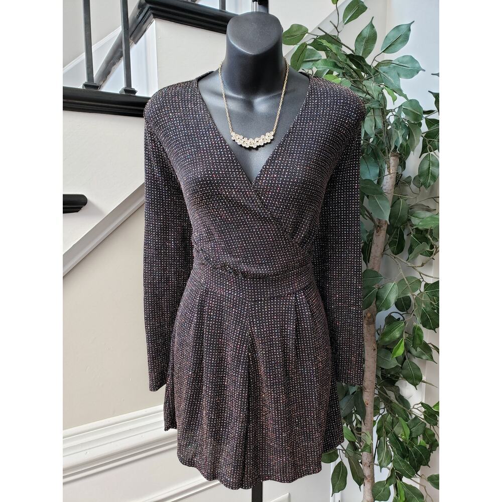 Dorothy Perkins Romper Womens Size 10 Black Glitter Long Sleeve Wrap V Neck - Picture 10 of 12